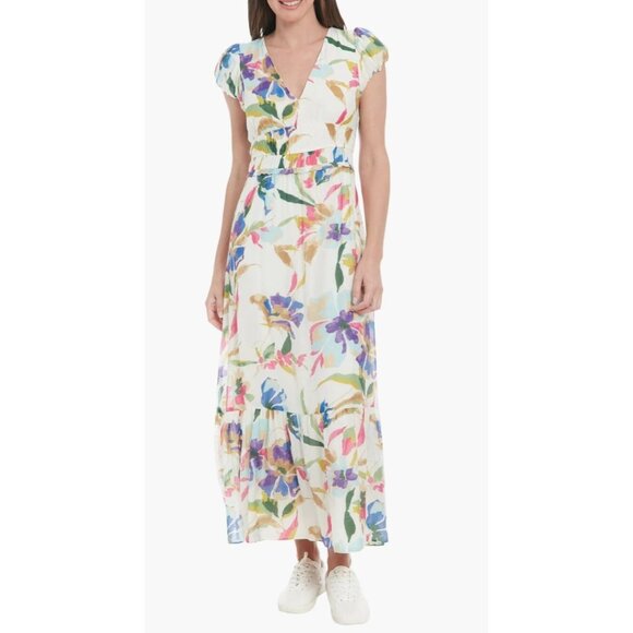 London Times Dresses & Skirts - NWT London Times White Maxi Dress w/Pops of Fun Colors Size 12